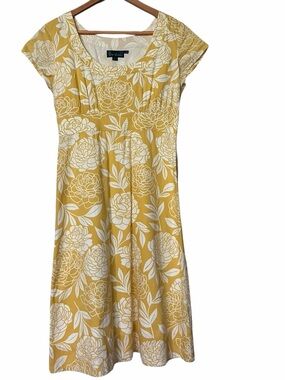Boden Yellow White Floral Scoop-Neck Cotton Dress